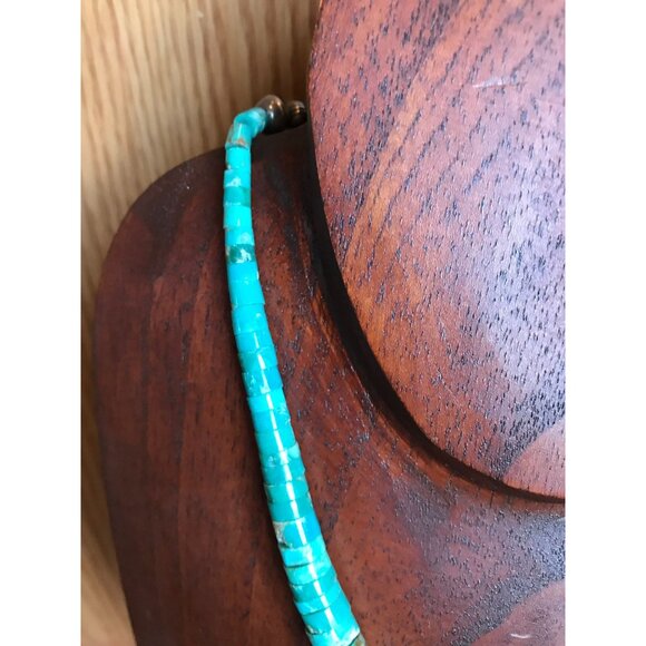 Vtg Necklace Graduated Turquoise & Shell With 2 Black Onyx And 1 Large Turquoise - Picture 4 of 10